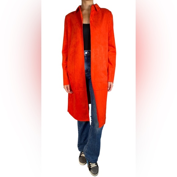 Zara Faux Suede Open Front Coat in Red Size S - Picture 5 of 11